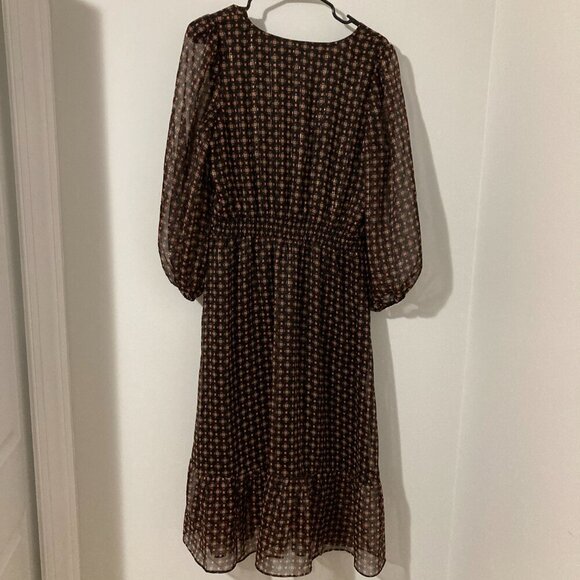 Talbots Women Size 10 Boho Brown Long Sleeve Pattern Prairie Dress Ruffle Midi - Picture 10 of 15